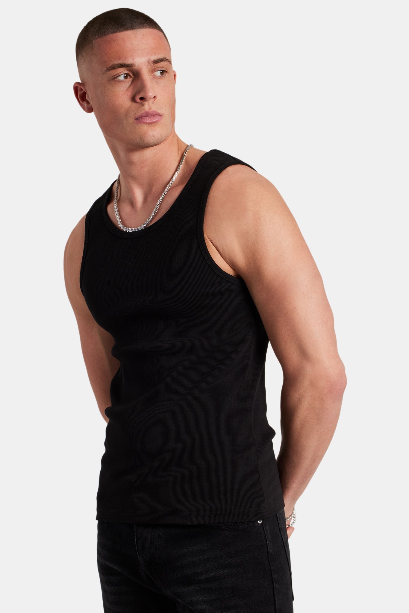 AmalfiGold Muscle Fit Ribbed Vest - Black
