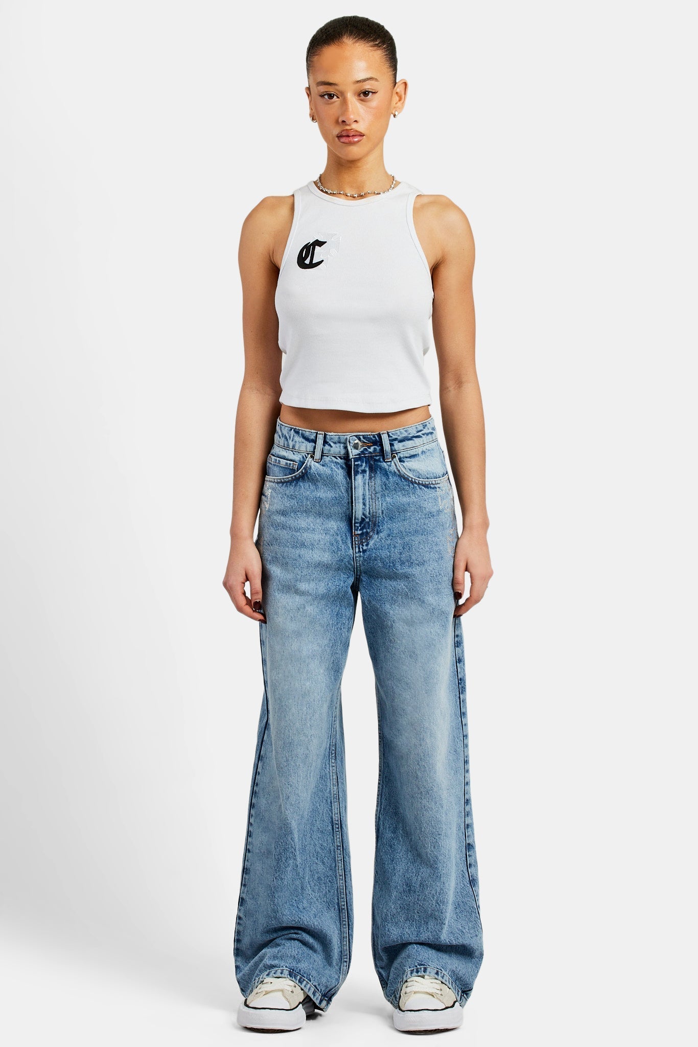 Ribbed Applique Vest - White