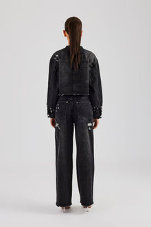 Raw Edge Denim Set - Washed Black
