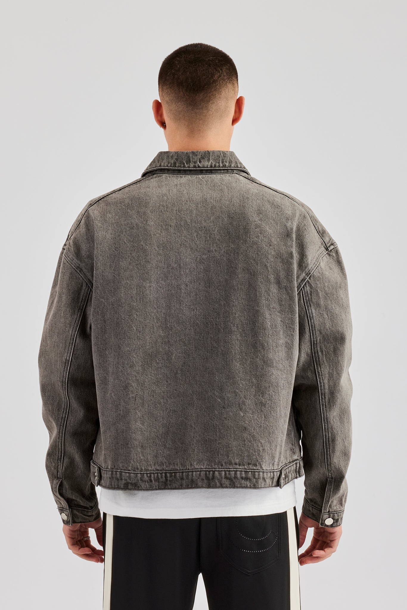 Washed Denim Harrington Jacket - Washed Grey