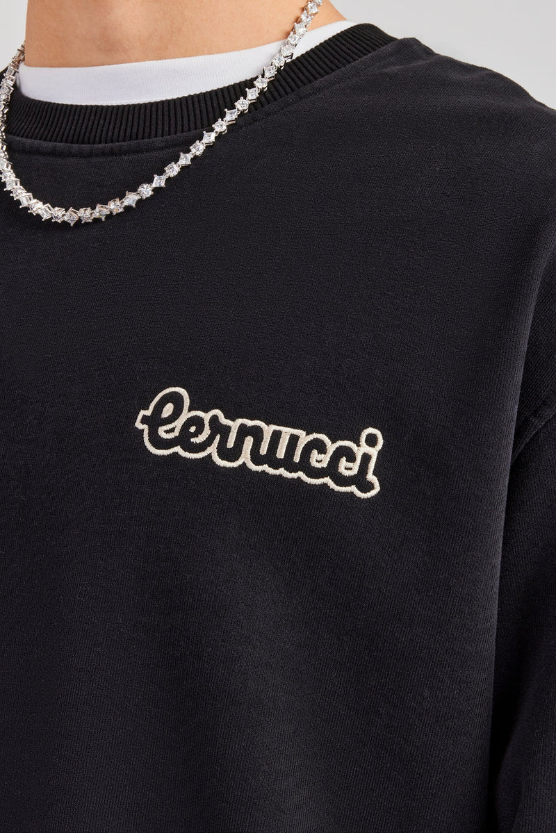 AmalfiGold Embroidered Oversized Sweatshirt - Black