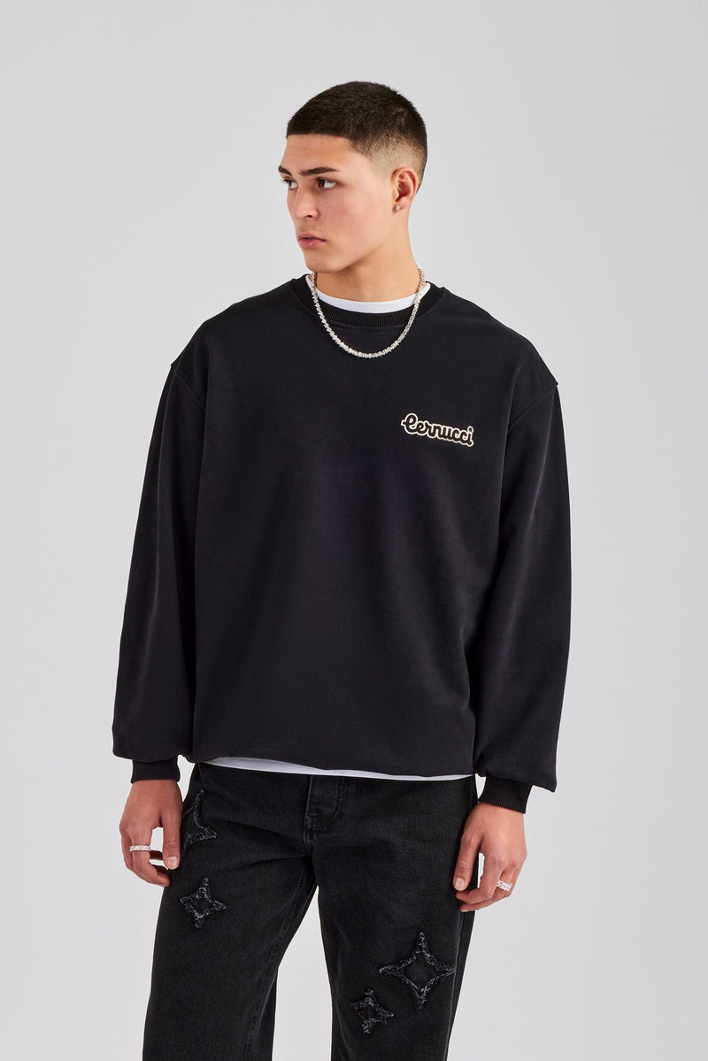 AmalfiGold Embroidered Oversized Sweatshirt - Black