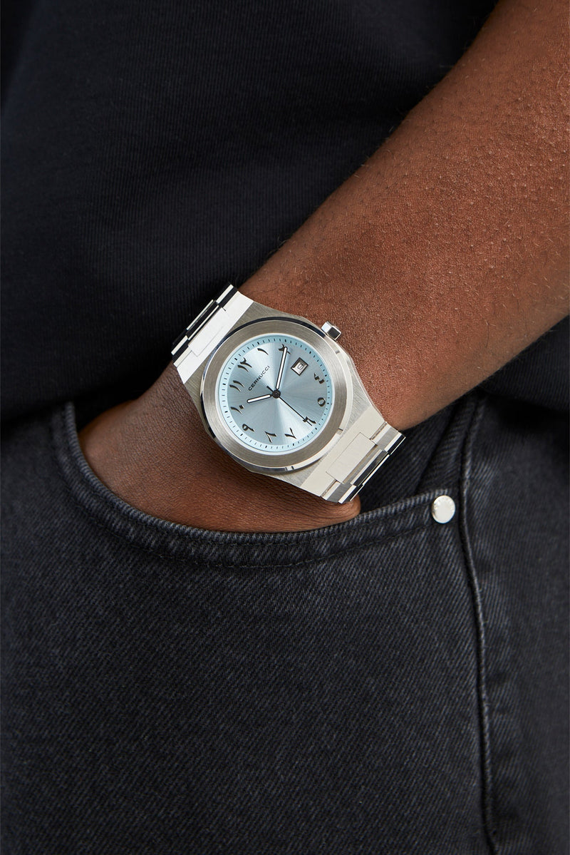 AmalfiGold Blue Arabic Dial Polished Watch