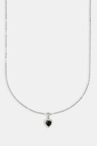 Black Heart Bezel Necklace - White