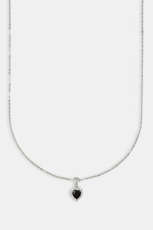 Black Heart Bezel Necklace - White
