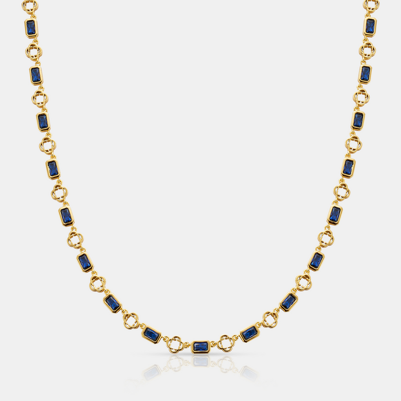 Blue Gemstone Clover Necklace (Gold)