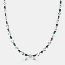 Green Gemstone Clover Necklace (Silver)