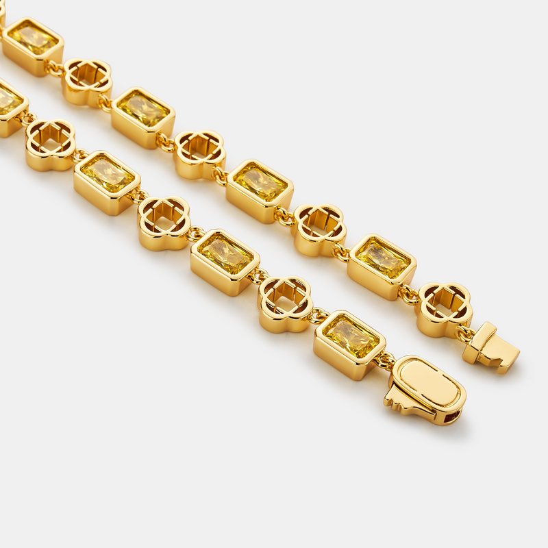 Yellow Gemstone Clover Necklace (Gold)