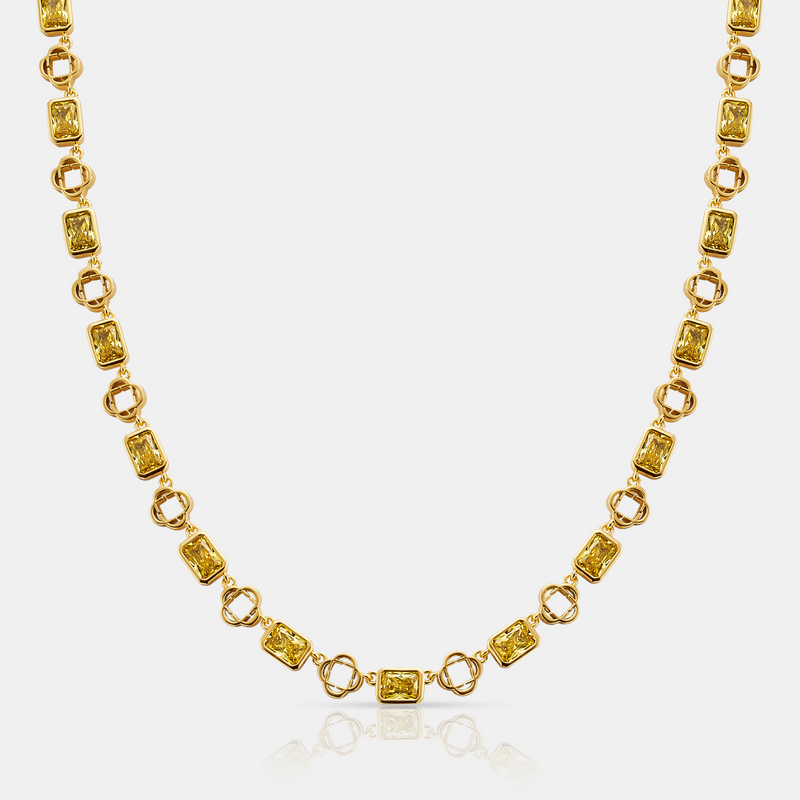 Yellow Gemstone Clover Necklace (Gold)