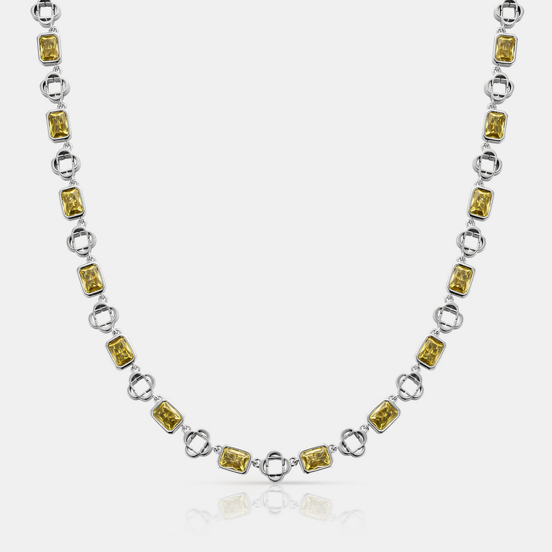 Yellow Gemstone Clover Necklace (Silver)