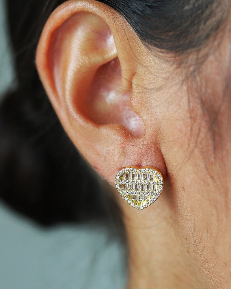 BAGUETTE HEART EARRINGS. - 14K GOLD